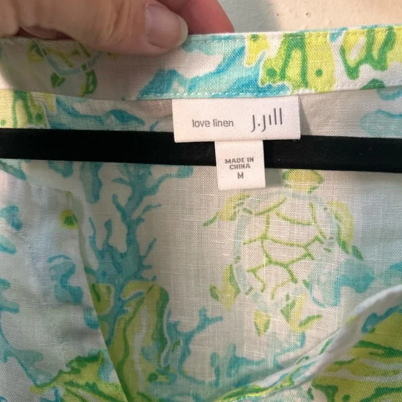 J Jill MEDTurtle 100% Linen 3/4 Sleeve Blouse tropical resortwear beach coastal - Picture 5 of 8